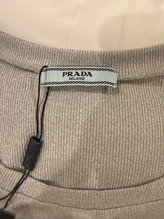 Prada Light Gray Ribbed Scoop-Neck Long Sleeve Top - Picture 2 of 2